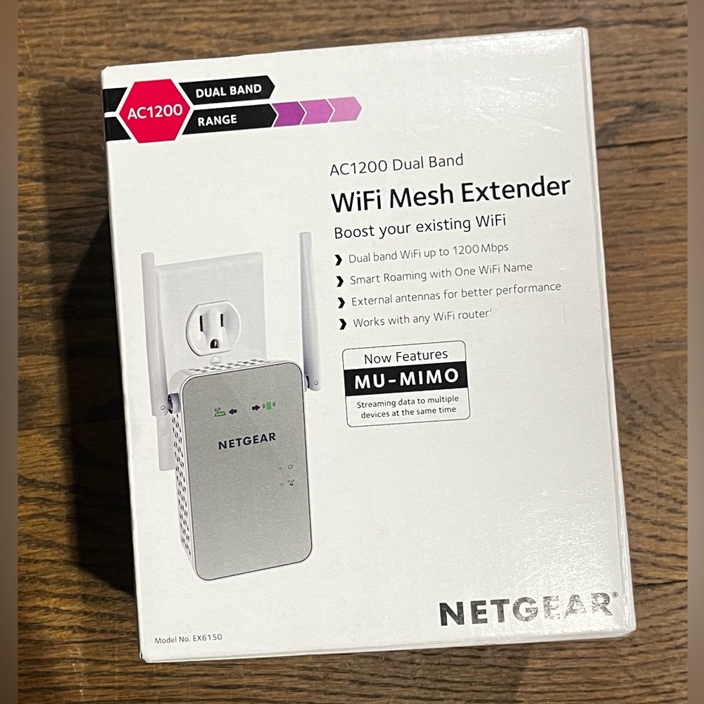 NEW! NETGEAR AC1200 Dual Band WiFi Range Extender- EX6150-100NAS.